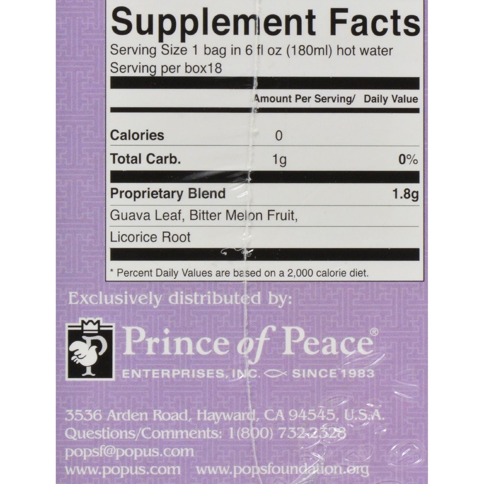 PRINCE OF PEACE TEA,BLOOD SUGAR