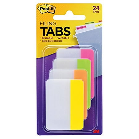 3M Post-it  2" Solid Tabs, Assorted Bright Colors, 6 Tabs/Color, 4 Colors, 24 Tabs/Pack