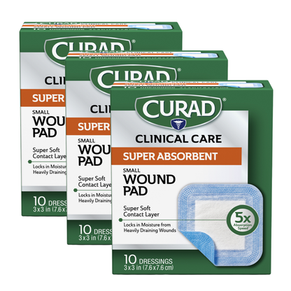 CURAD SPR ABSRB N/A WOUND PAD S 3X3 10CT