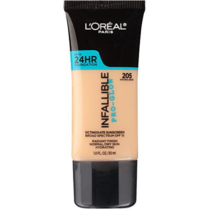 L'ORÉAL PARIS Infallible Pro-Glow Foundation, 205 Natural Beige, 1 fl. oz.