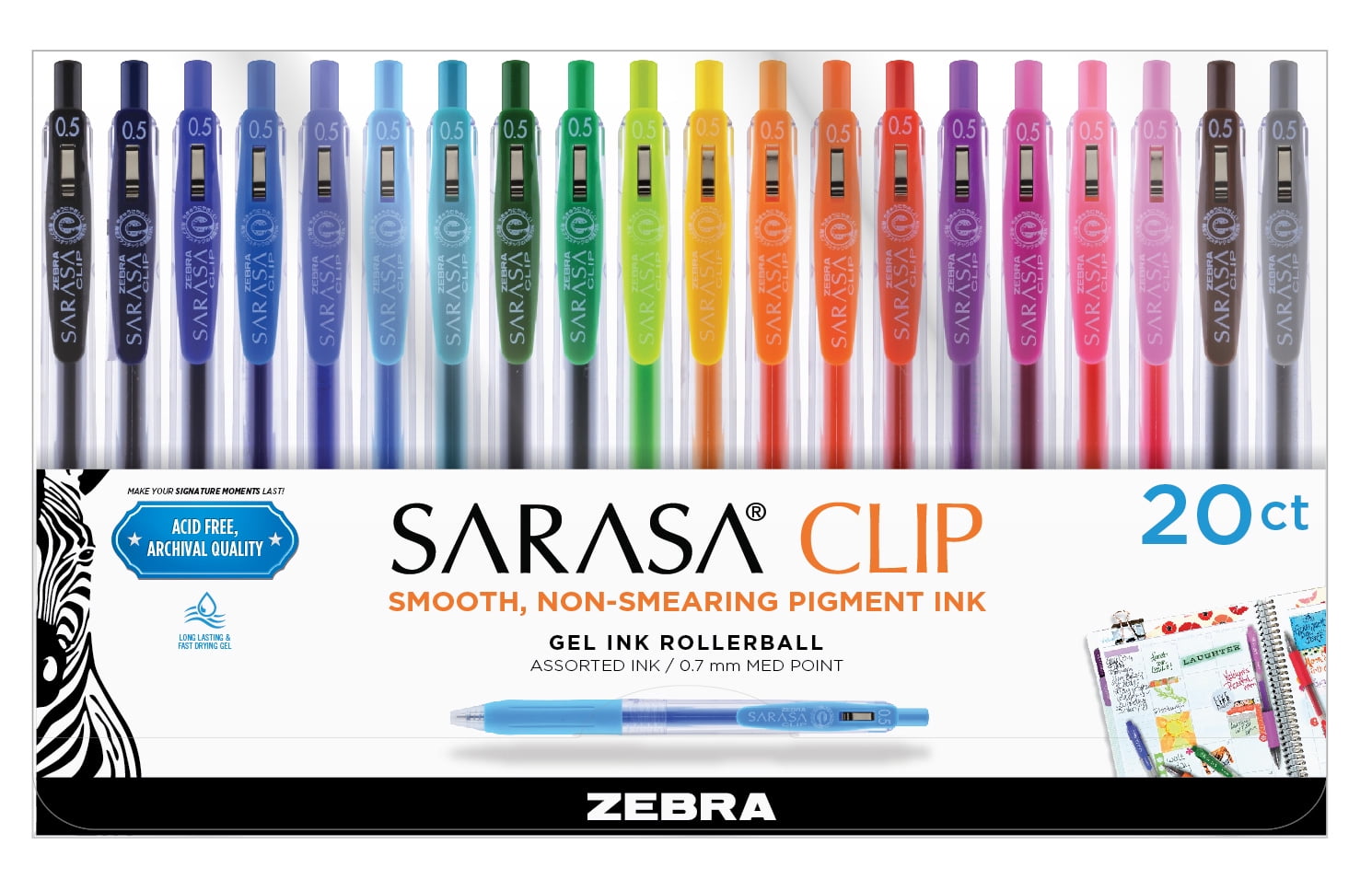 Zebra Sarasa Clip 0.5mm Fine Point Gel Ink Pens 5-Pack Friendly Color Set, Assorted Colors