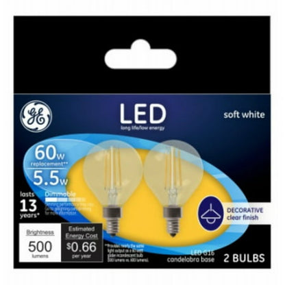 GE 25W Crystal Clear Decorative G16.5 Globe Light Bulbs (2-Pack)