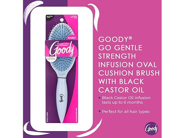 Goody Go Gentle Strength Black Castor Oil Infused Paddle Brush, 1 CT