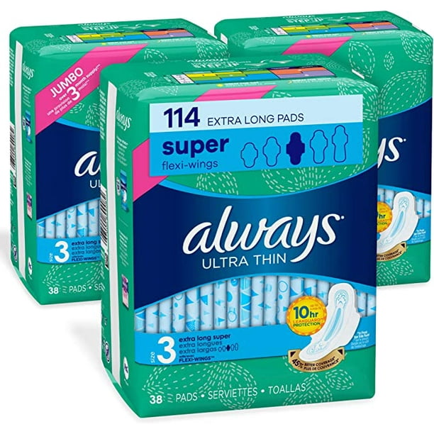 Always Pads Size 3 Ultra Thin 28 Count Extra Long Super