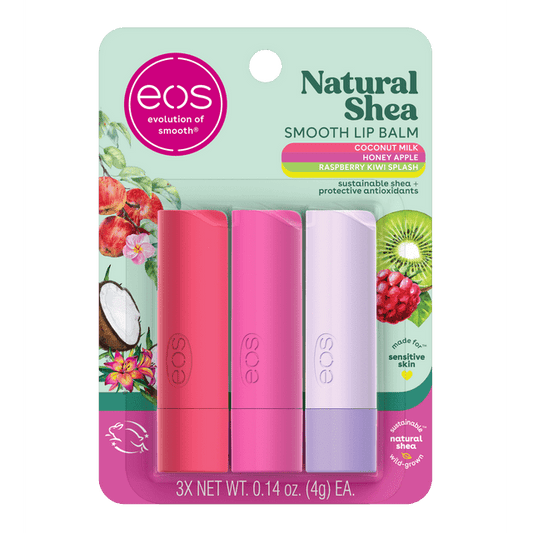 eos Natural Shea Lip Balm - Honey Apple, Coconut Milk & Raspberry Kiwi Splash, 3 count