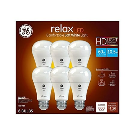 GE Lighting LED Relax High Definition Soft White Light Bulb A19 Medium Base 8.5 Watt, 4 Pack