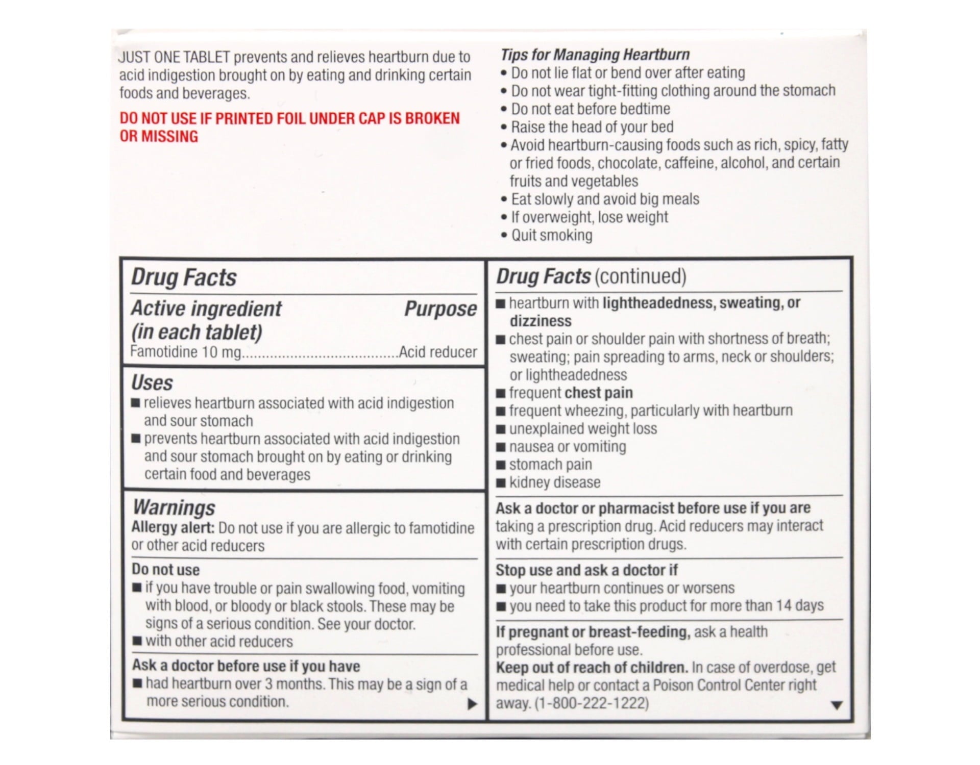 HEARTBURN RELIEF 10MG TABLET 30 MAJOR BP