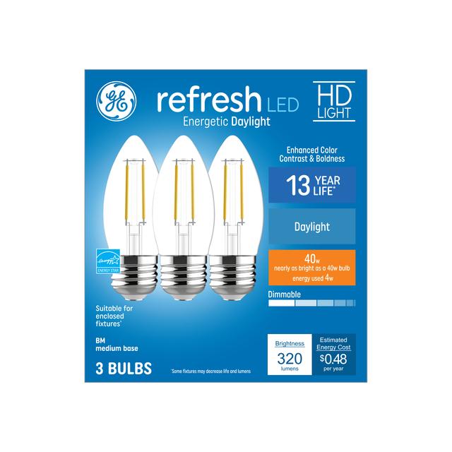 GE Lighting Refresh HD LED 40 Watt Replacement, Daylight, CA11 Deco - Candle Bulbs, 2 Pack