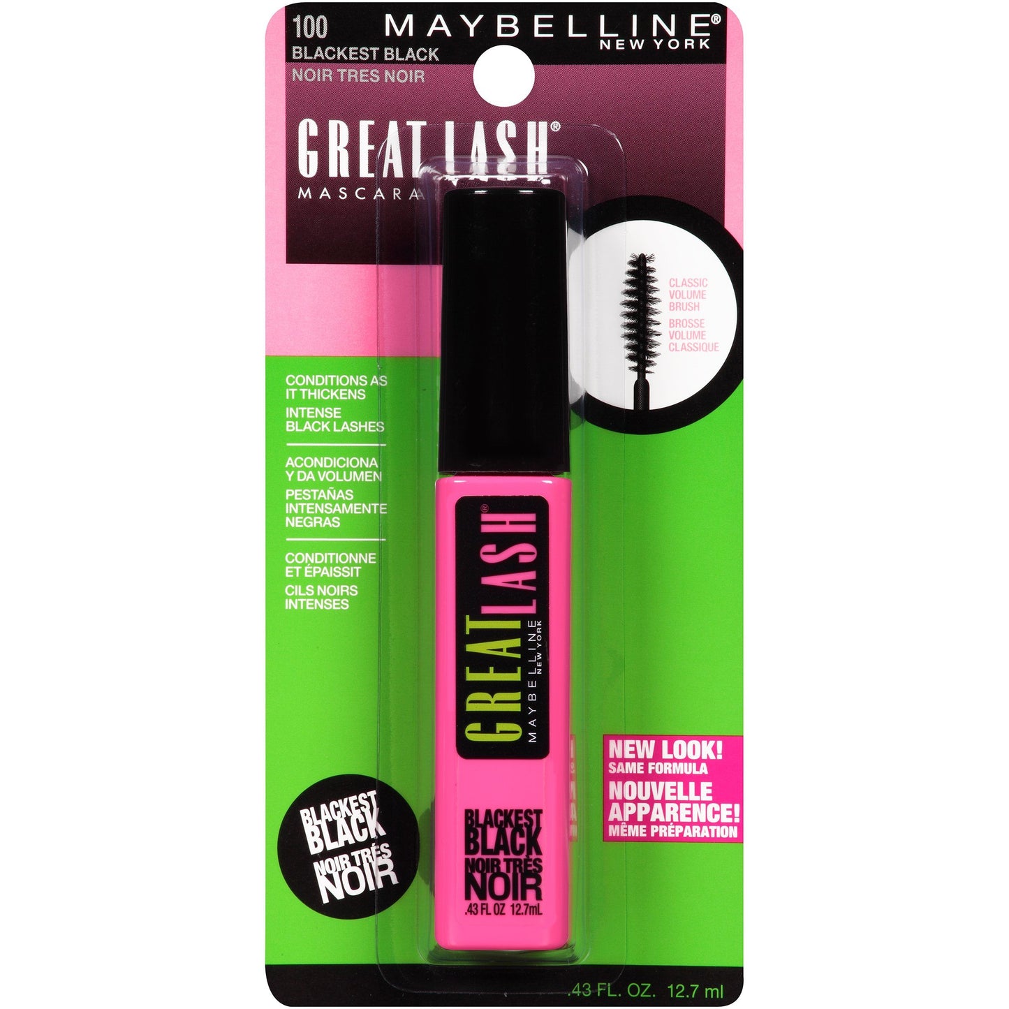 MAYBELLINE New York Great Lash Washable Volumizing Natural-Looking Mascara, Blackest Black, 0.43 oz