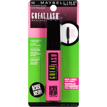 MAYBELLINE New York Great Lash Washable Volumizing Natural-Looking Mascara, Blackest Black, 0.43 oz