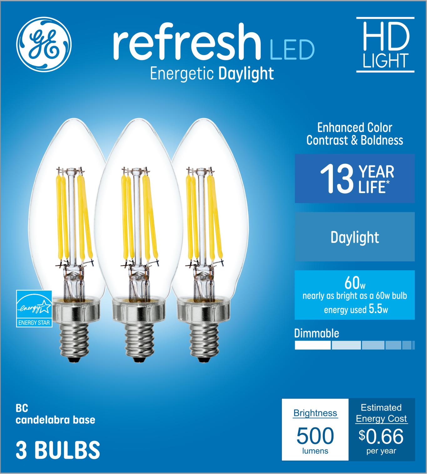 GE Lighting Relax HD LED 60 Watt Replacement, Soft White, CA11 Deco - Candle Bulbs, 2 Pack