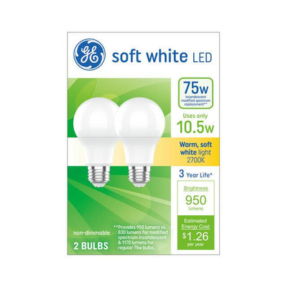 GE Lighting LED Light Bulbs, A19 General Purpose Bulbs, 100 Watt Replacement, Soft White, 2 pack