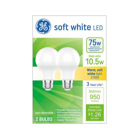 GE Lighting LED Light Bulbs, A19 General Purpose Bulbs, 75 Watt Replacement, Soft White, 2 count