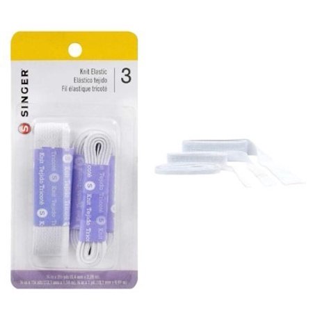SINGER Knit Polyester Elastic, White, 3 Assorted Sizes - 1/4" x 90", 1/2" x 45", 3/4" x 36"