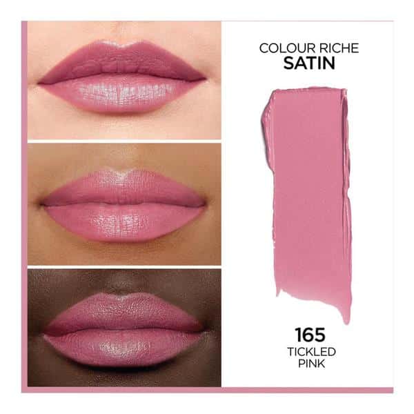L'ORÉAL PARIS Colour Riche Original Satin Lipstick for Moisturized Lips, 165 Tickled Pink, 0.13 oz.