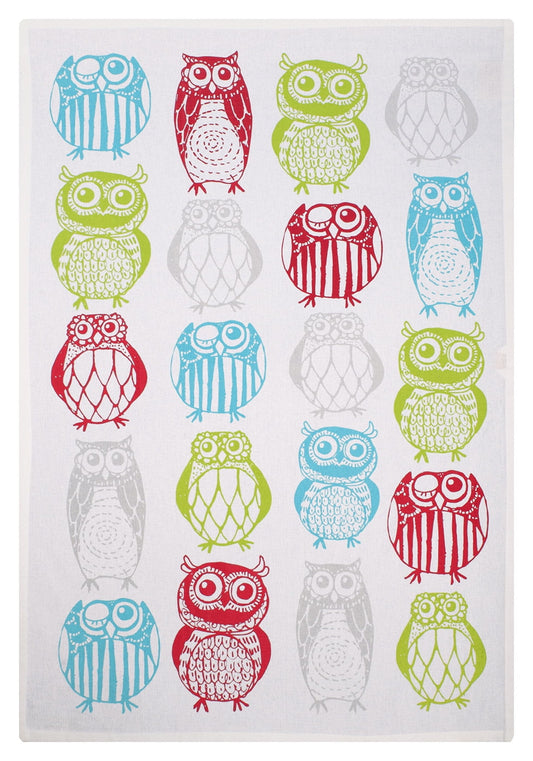 MUkitchen Designer Print 100% Cotton Towel - Happy Owls, 20"x30"