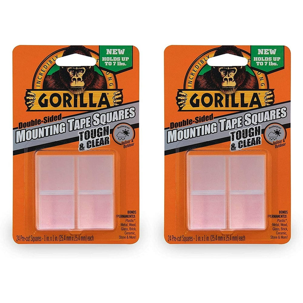 Gorilla Glue Tough & Clear Mounting Tape Squares, 24 pack