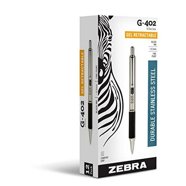Zebra G-402 Stainless Steel Fine Point (0.5mm) Retractable Gel Pen, Black Ink, 1-Count