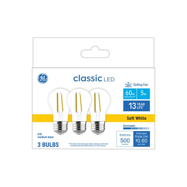 GE Lighting Classic LED 60 Watt Replacement, Soft White, A15 Ceiling Fan Bulbs, 2 Pack