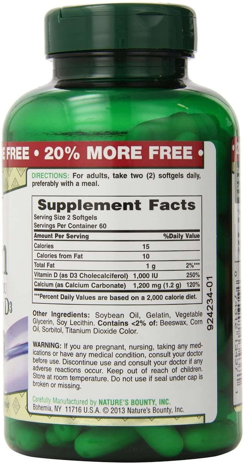CALCIUM+D 1200MG SFTGL 120CT NAT BOUNTY