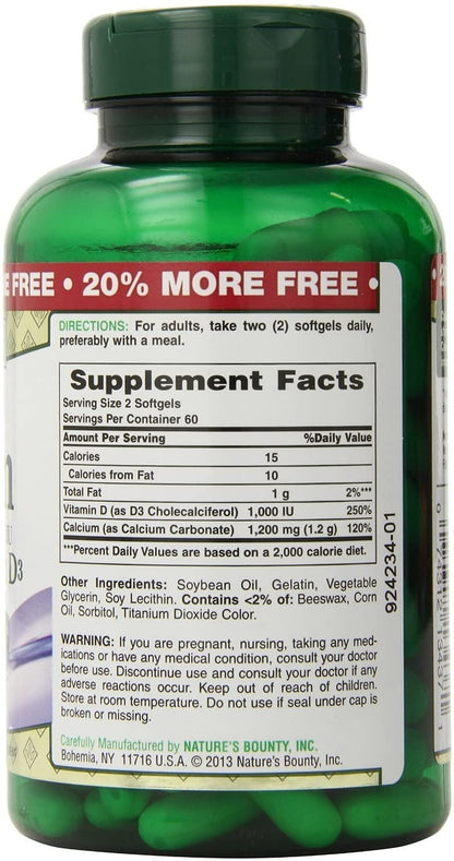 CALCIUM+D 1200MG SFTGL 120CT NAT BOUNTY