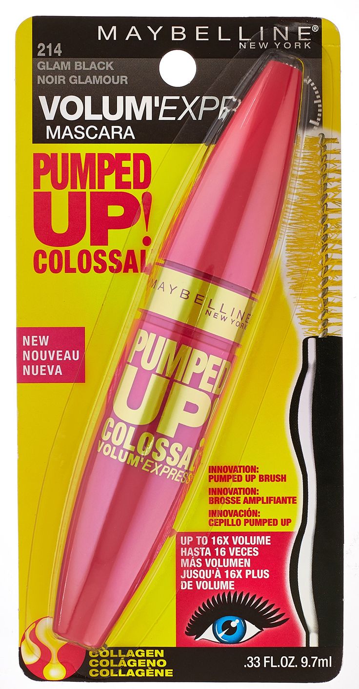 MAYBELLINE New York Pumped Up! Colossal Washable Mascara Makeup, 214 Glam Black, 0.33 oz