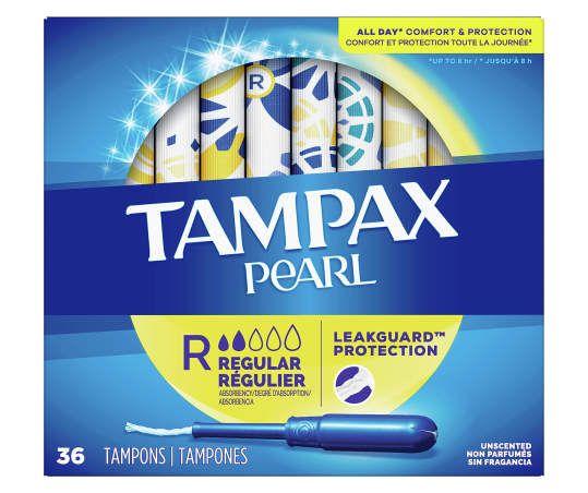 Tampax Tampons Pearl Regular 36 Count Leakguard Unscented