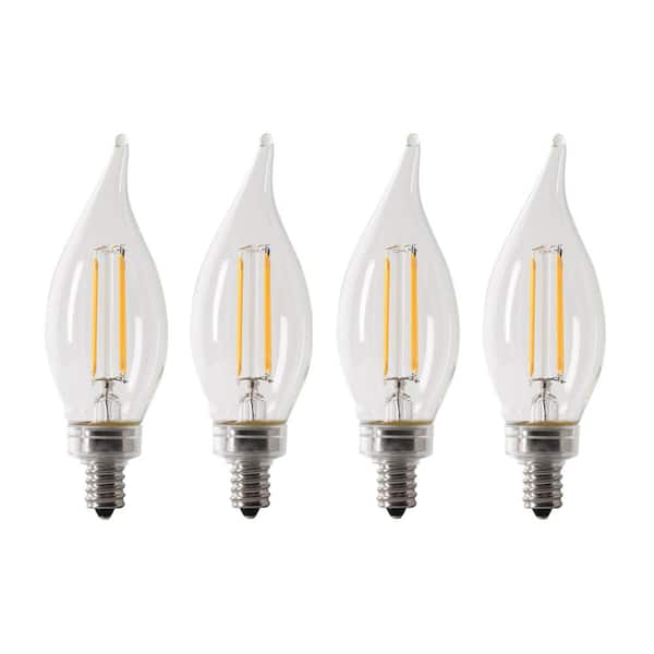Feit Electric 40-Watt Equivalent BA10 E12 Candelabra Dimmable Filament CEC Clear Glass Chandelier LED Light Bulb - Soft White, 2 pack