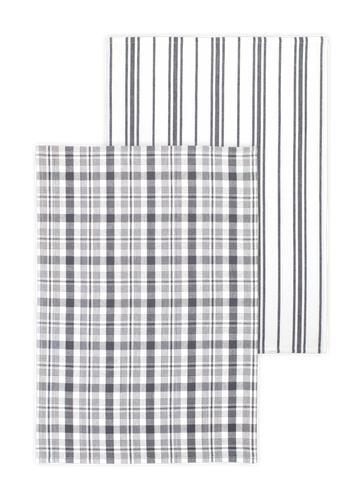 MUkitchen Farmhouse Weave 100% Cotton Kitchen Towels - Stainless, 19" x 28", 2 Count