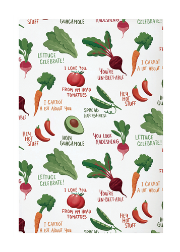 MUkitchen Designer Print Cotton Tea Towel - Funny Veggies