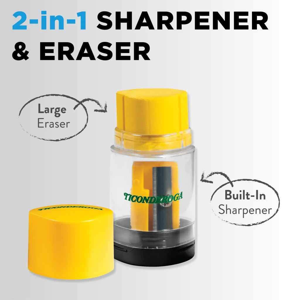 Ticonderoga DUO 2-in-1 Pencil Sharpener & Eraser - Yellow, 1 Count
