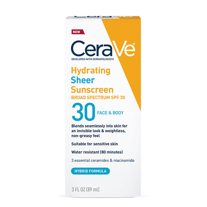 Cerave Sunscreen Hydrating Spf#30 Sheer Face & Body 3oz
