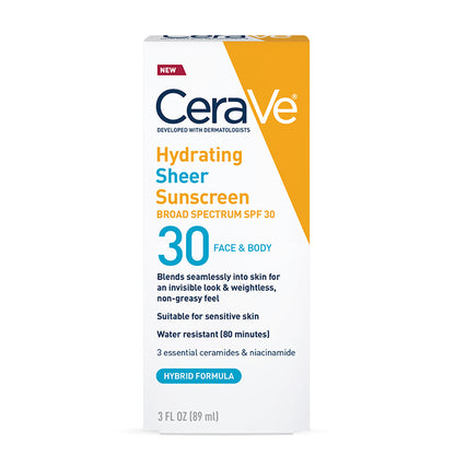 Cerave Sunscreen Hydrating Spf#30 Sheer Face & Body 3oz