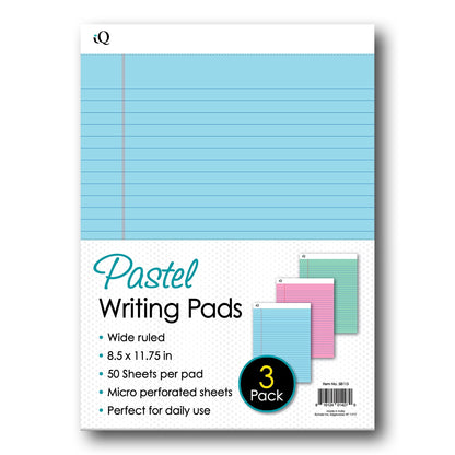 iScholar iQ Pastel Writing Pads, 3 count - Assorted Pastels, 8.5" x 11.75"