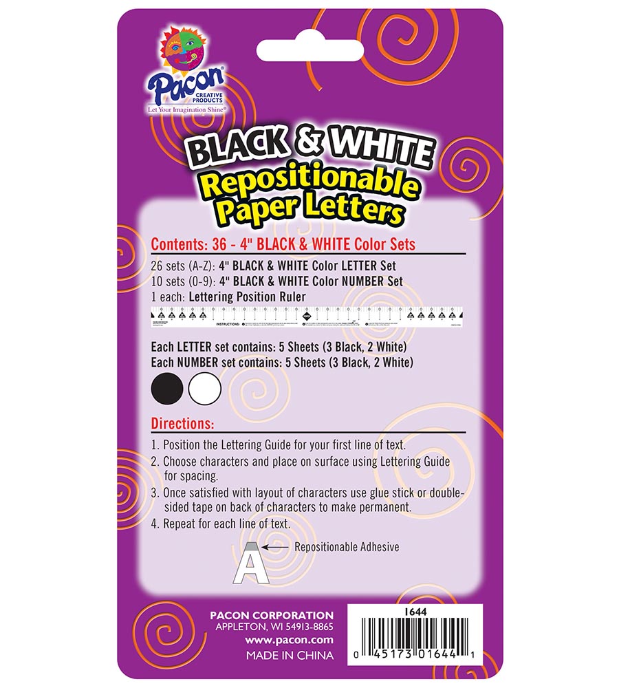 Pacon Self-Adhesive 4" Paper Letters - Black and White, 180 count