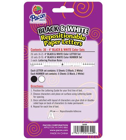 Pacon Self-Adhesive 4" Paper Letters - Black and White, 180 count