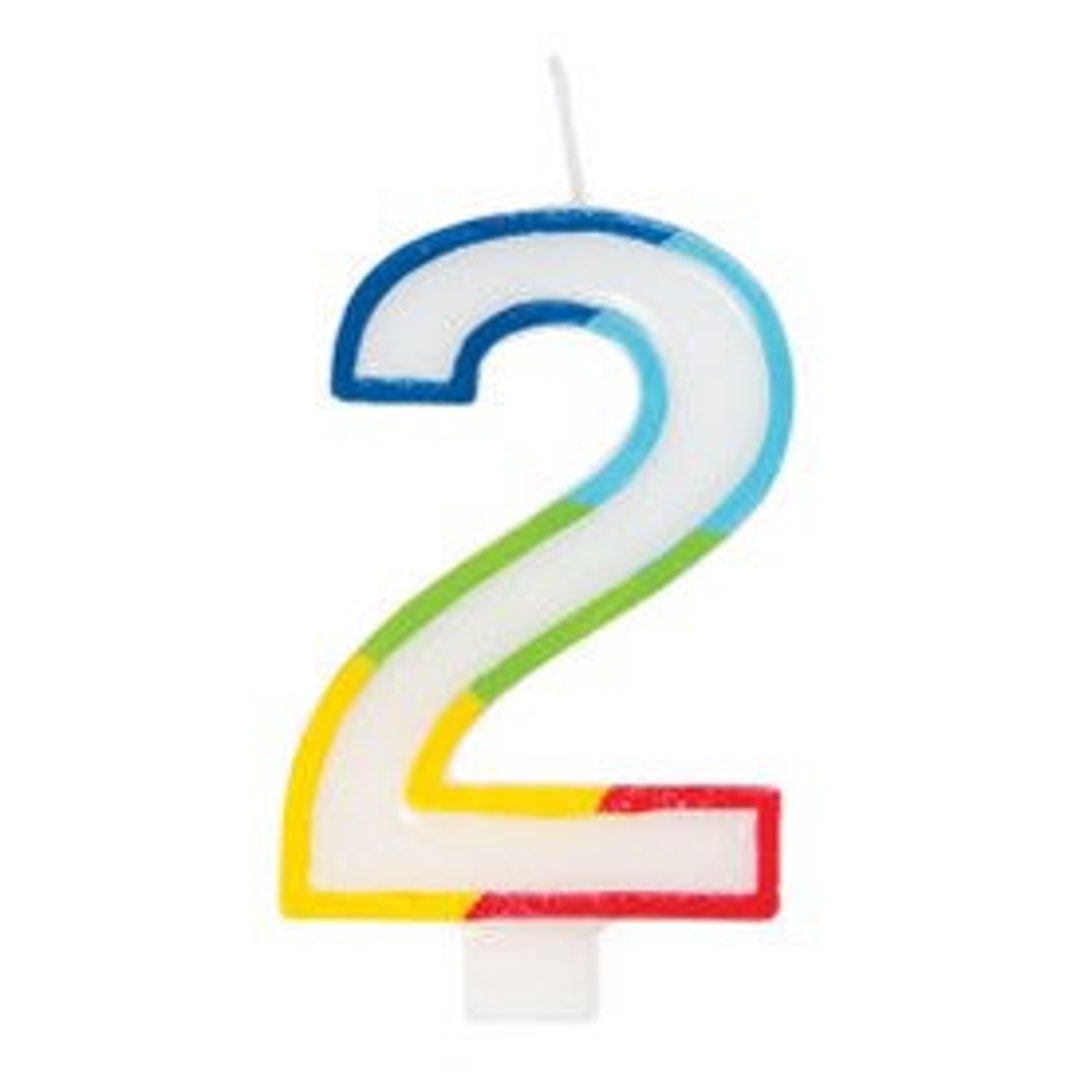 Unique Vibrant Rainbow Border Birthday Candle - Number 2