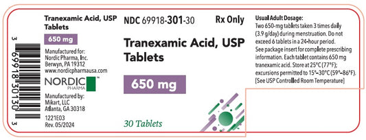 TRANEXAMIC ACID TB 650MG 30