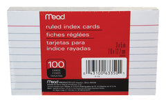 Mead Wirebound Ruled Index Cards, White, 3" x 5", 50 Count