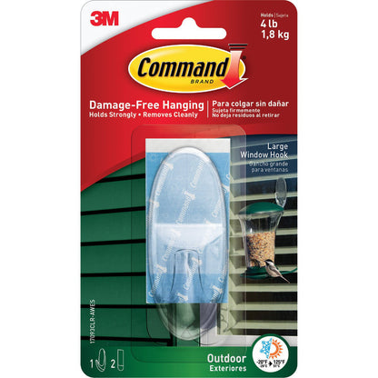 Command Large Outdoor Window Hook - Clear, 1 Hook + 2 Strips