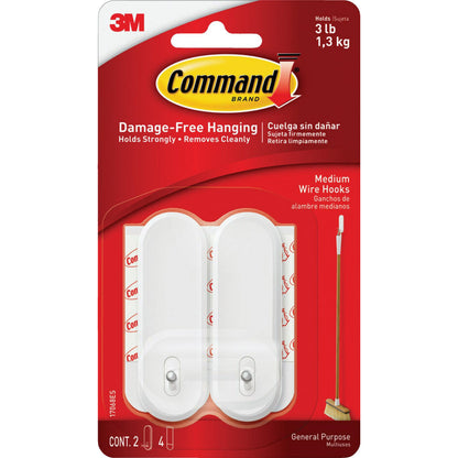 Command Medium Wire Wall Hooks - White, 2 Hooks + 4 Strips