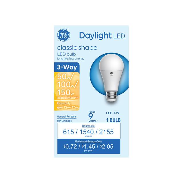 GE Lighting Basic LED 100/70/30 Watt Replacement, Daylight, A19 3-Way Bulbs, 1 Pack