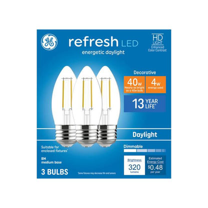 GE Lighting Refresh HD LED 40 Watt Replacement, Daylight, CA11 Deco - Candle Bulbs, 2 Pack