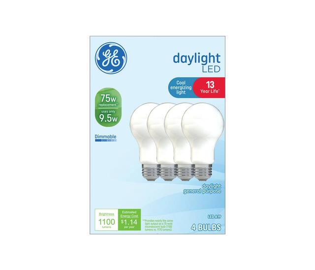 GE Lighting Daylight LED Light Bulb, A19 Medium Base, 5.5 Watt, 4 Pack