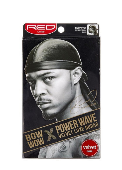 Kiss Red Durag Bow Wow Power Wave Velvet Black (3in)