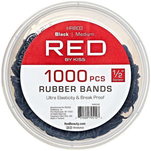 Kiss Red Rubber Bands Black Medium 300 Count Bag (12in)