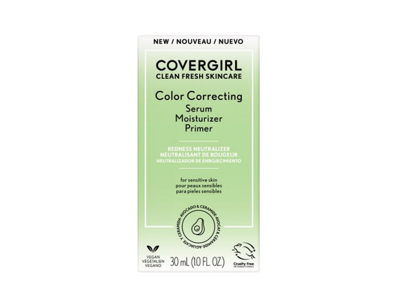 COVERGIRL Clean Fresh Skincare Color Correcting Serum Moisturizer Primer - 100 - Redness Neutralizer, Fair Skin Tones
