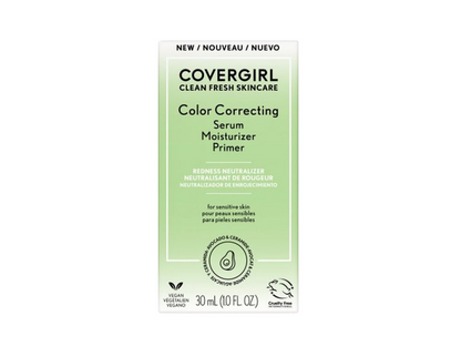 COVERGIRL Clean Fresh Skincare Color Correcting Serum Moisturizer Primer - 100 - Redness Neutralizer, Fair Skin Tones