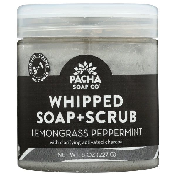 PACHA SOAP CO WHIPPED SOAP + SCRUB, LEMONGRASS PEPPERMINT 8 OZ
