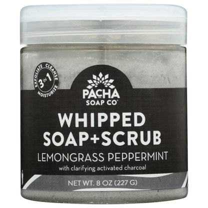 PACHA SOAP CO WHIPPED SOAP + SCRUB, LEMONGRASS PEPPERMINT 8 OZ